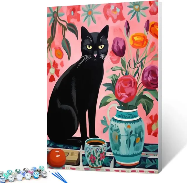 tucocoo-black-cat-with-floral-vase-malen-nach-zahlen-katze-40x50 image 1