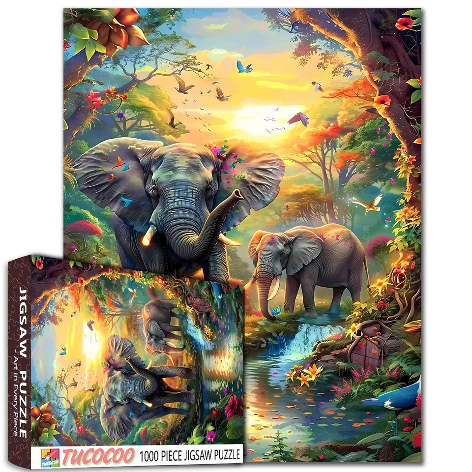 tucocoo-jigsaw-puzzles-colorful-elephants-puzzle-1000-teile-dschungel image 1