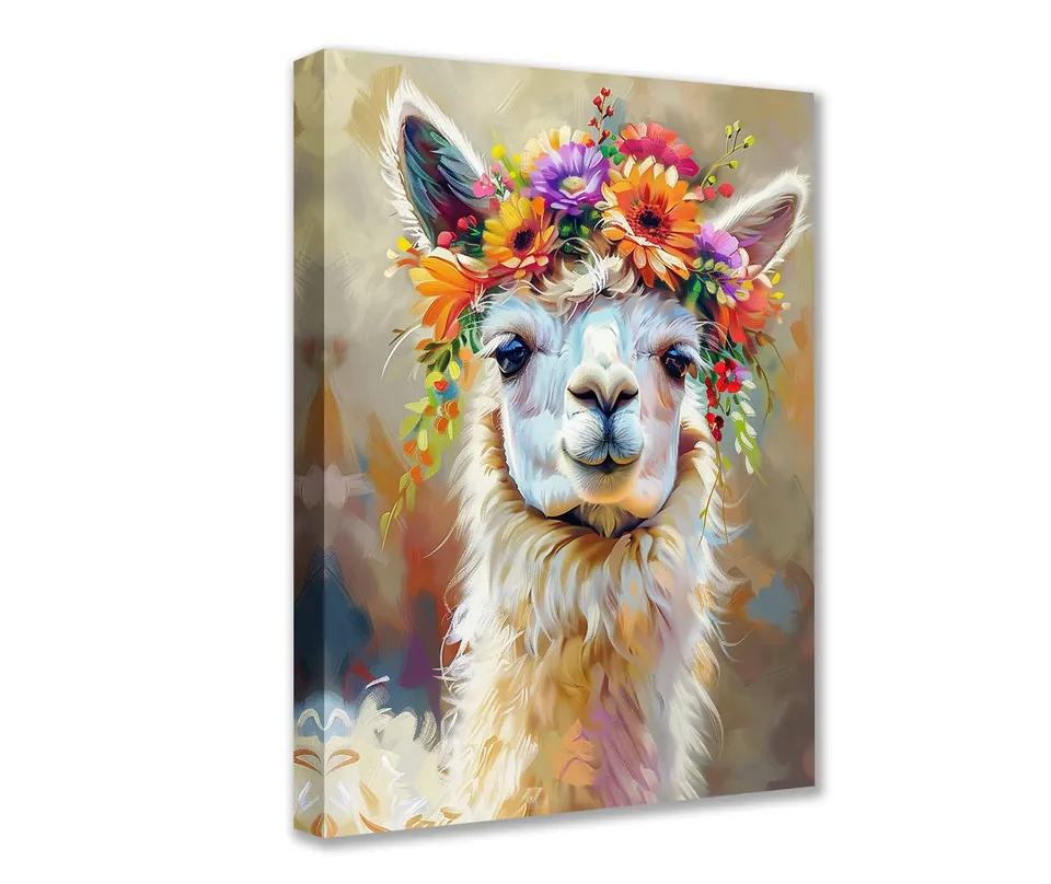 tucocoo-alpaka-blumen-leinwandbild-40x50-tierportrait image 1