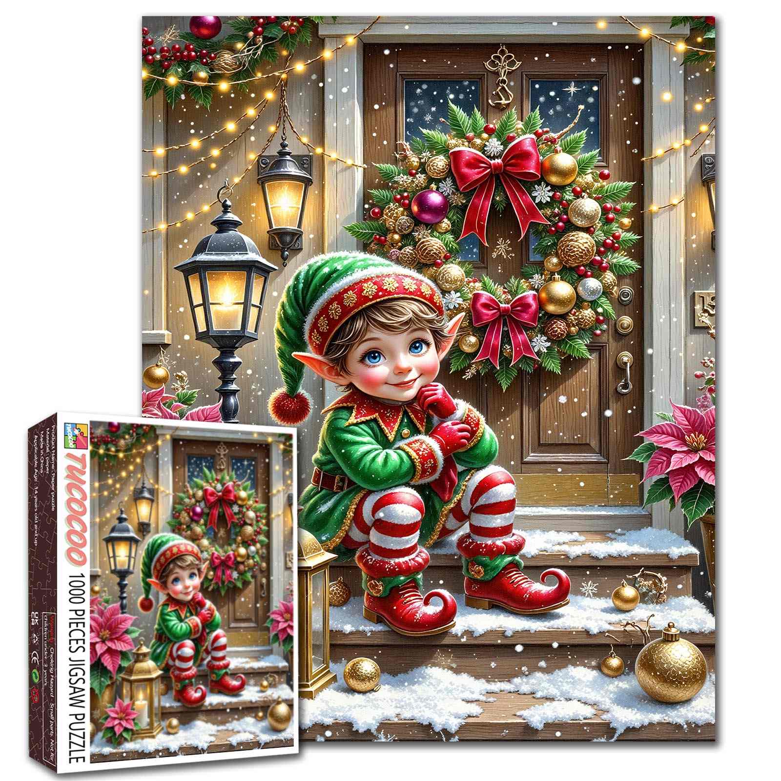 tucocoo-festive-doorstep-elf-puzzle-1000-teile-weihnachten image 1