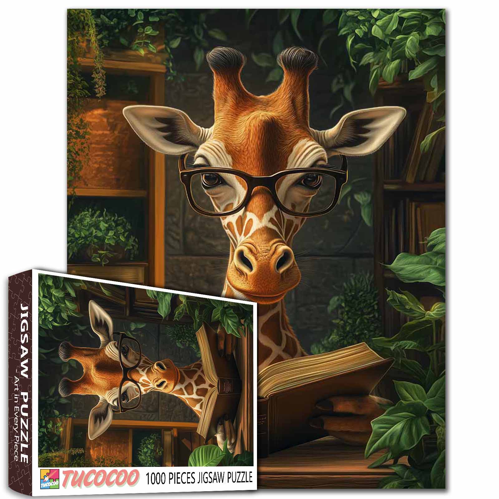 tucocoo-giraffe-reading-book-puzzle-1000-teile-bibliothek image 1