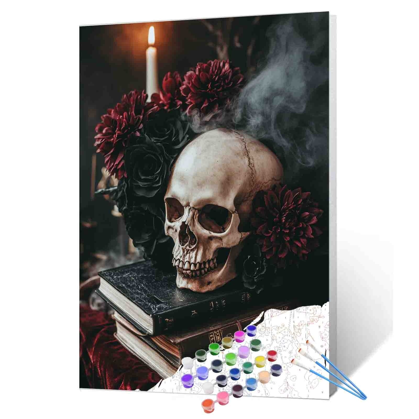tucocoo-paint-by-numbers-skull-with-roses-and-candle-malen-nach-zahlen image 1