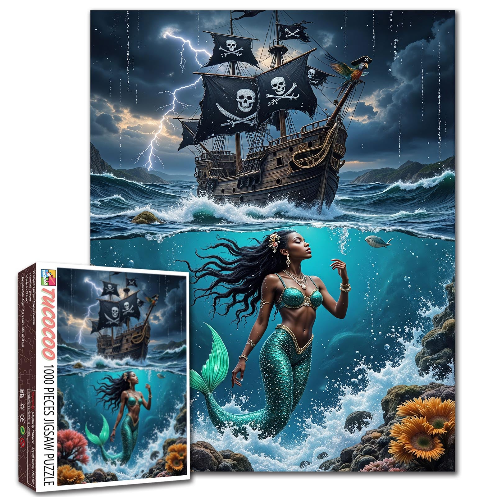 tucocoo-jigsaw-storm-pirate-ship-mermaid-puzzle-1000-teile-meer image 1