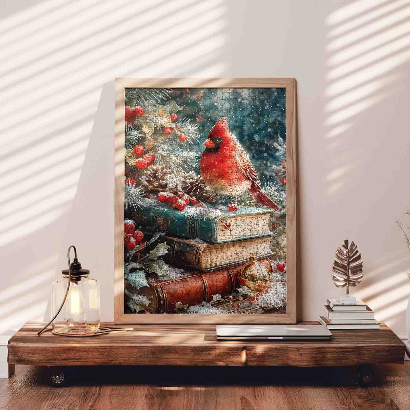 tucocoo-winter-cardinal-on-books-puzzle-1000-teile-winter image 3