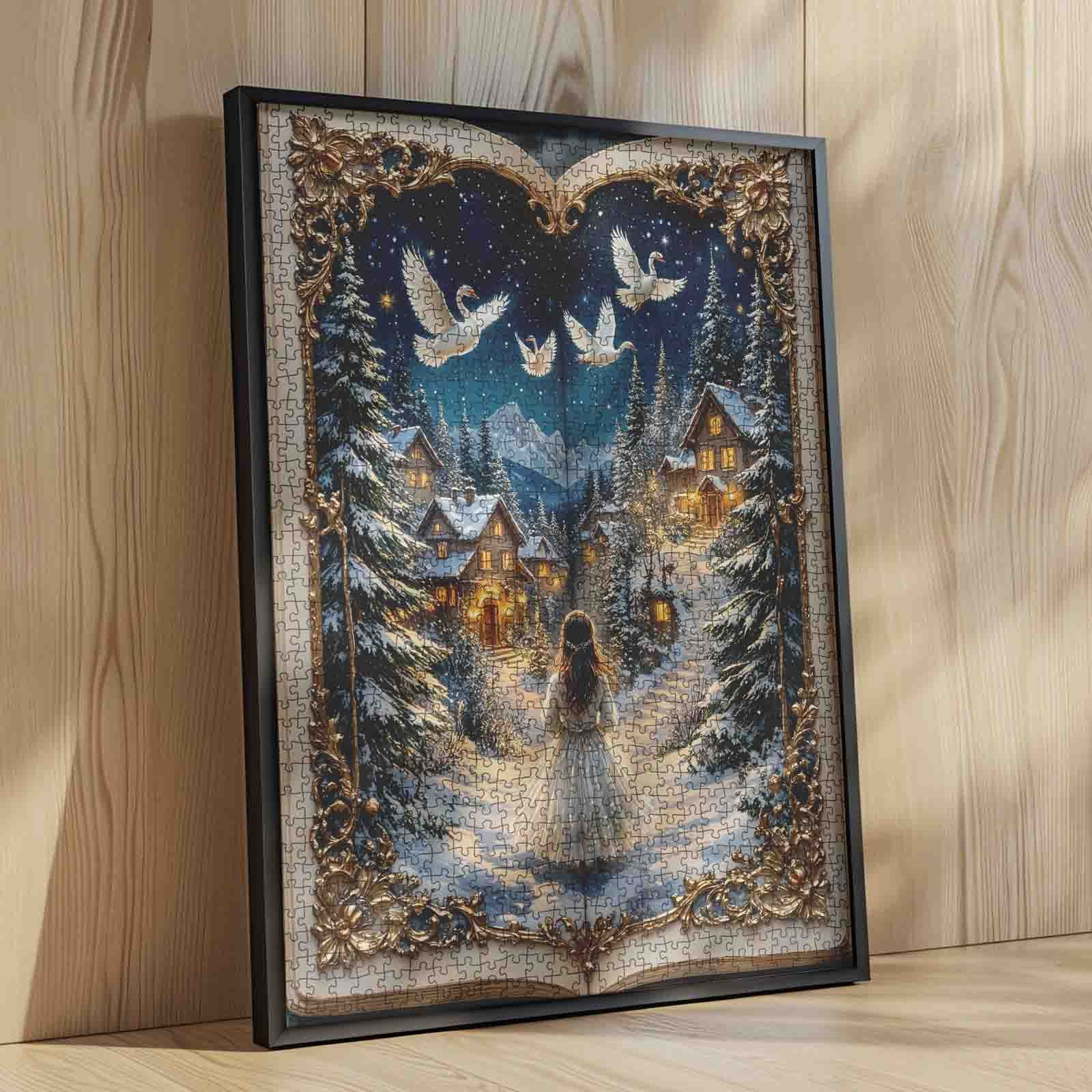 tucocoo-jigsaw-puzzles-winter-village-swan-night-puzzle-1000-teile image 4