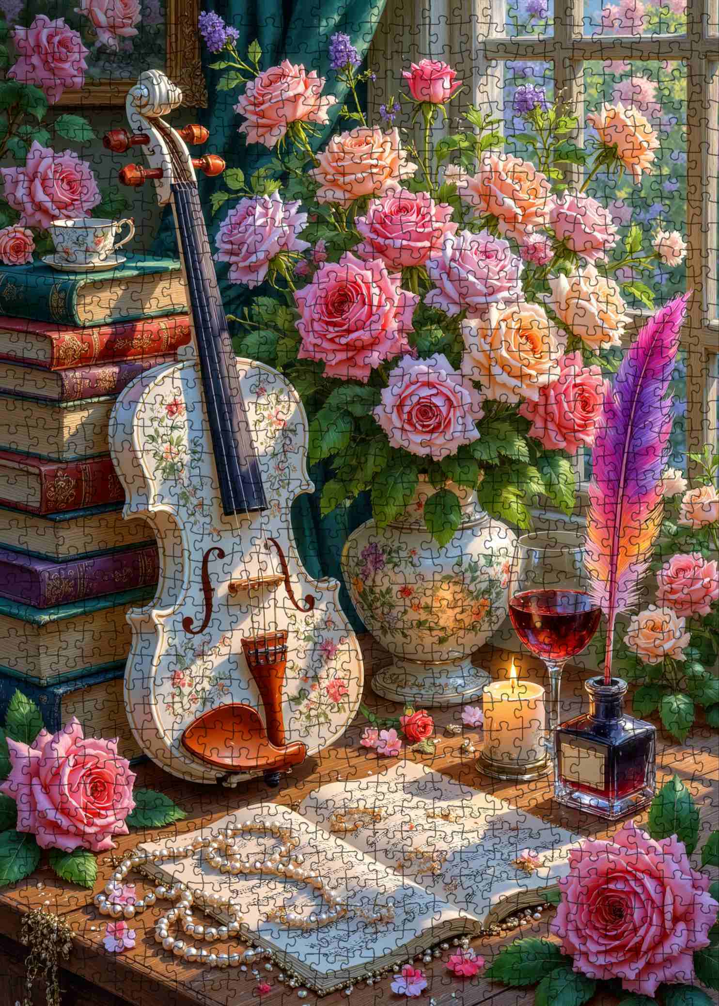 tucocoo-elegant-roses-and-violin-puzzle-1000-teile-rosenmotiv image 2