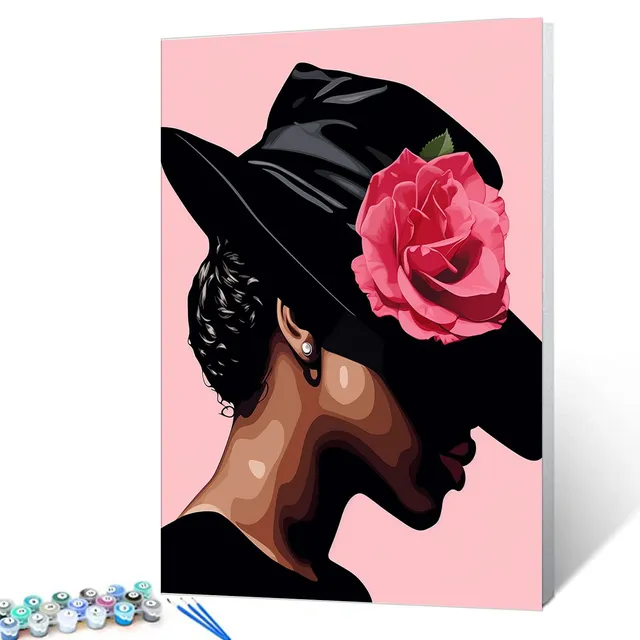 tucocoo-graceful-black-hat-floral-portrait-malen-nach-zahlen image 1