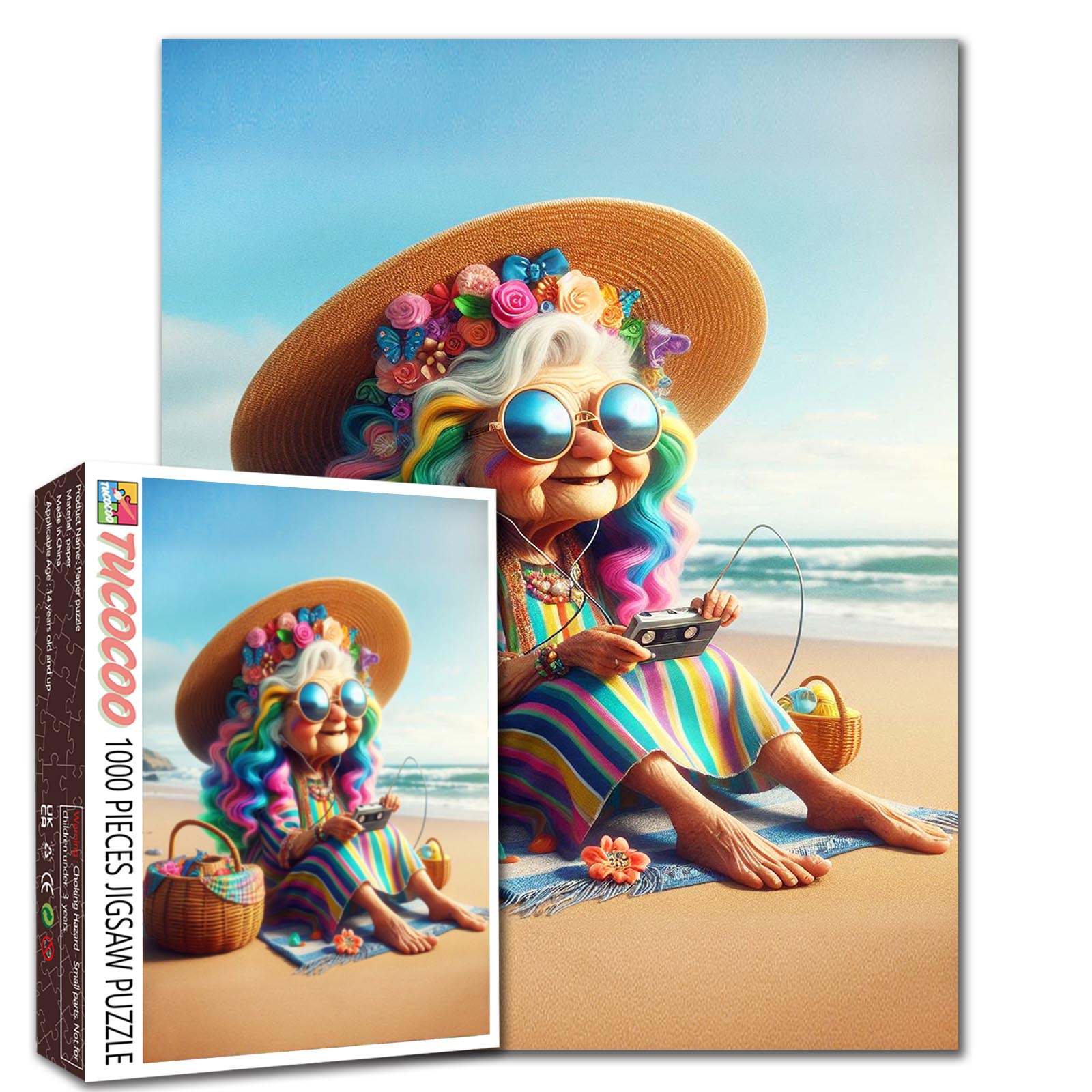 tucocoo-jigsaw-puzzles-oma-puzzle-1000-teile-strand-sommer image 1