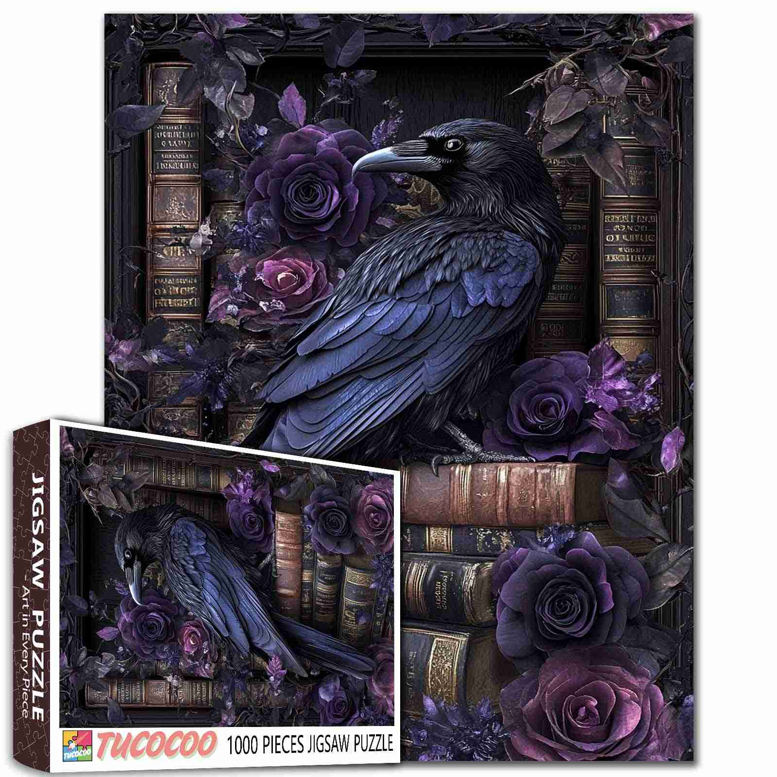 tucocoo-raven-purple-roses-books-puzzle-1000-teile image 1
