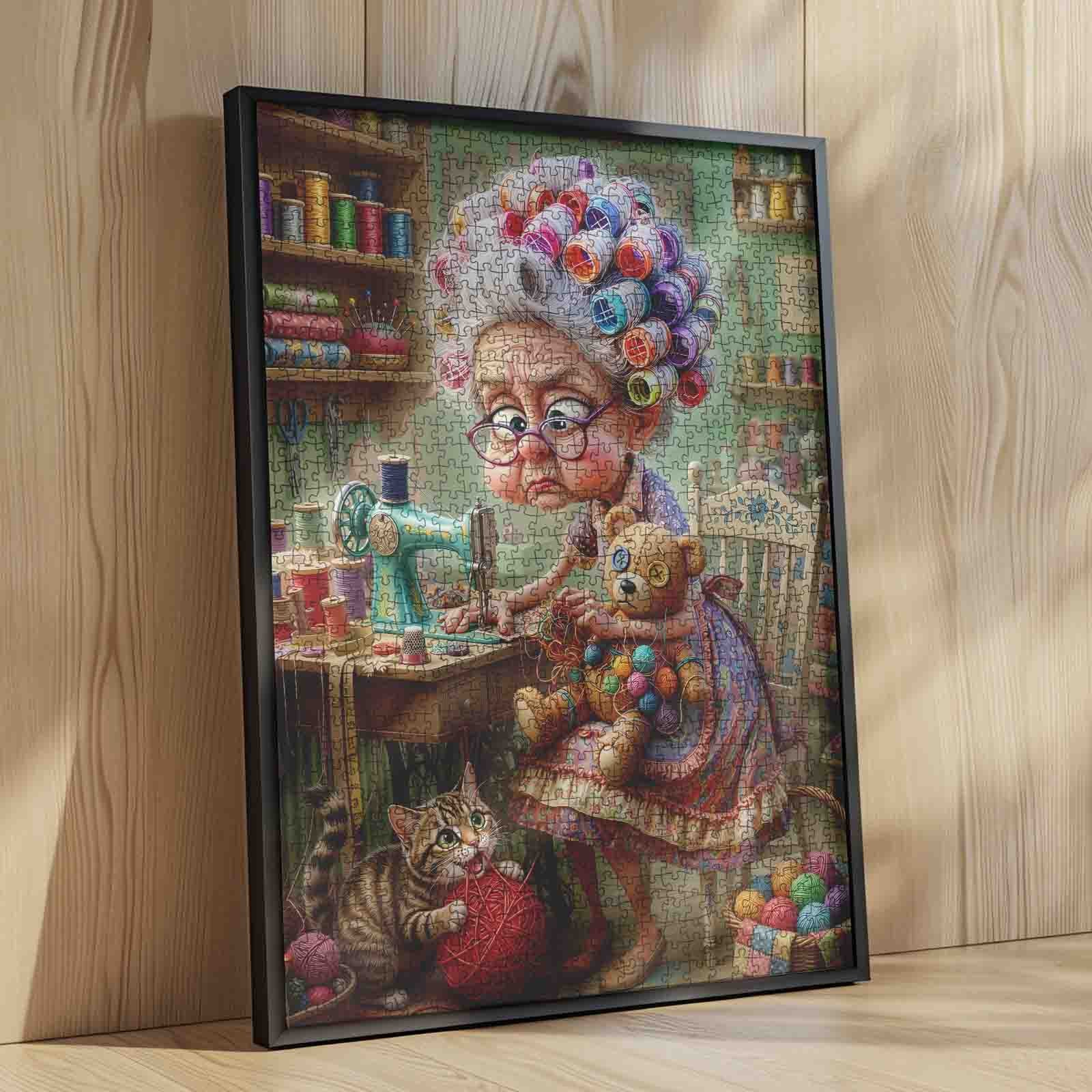 tucocoo-funny-sewing-grandma-and-cat-puzzle-1000-teile image 4