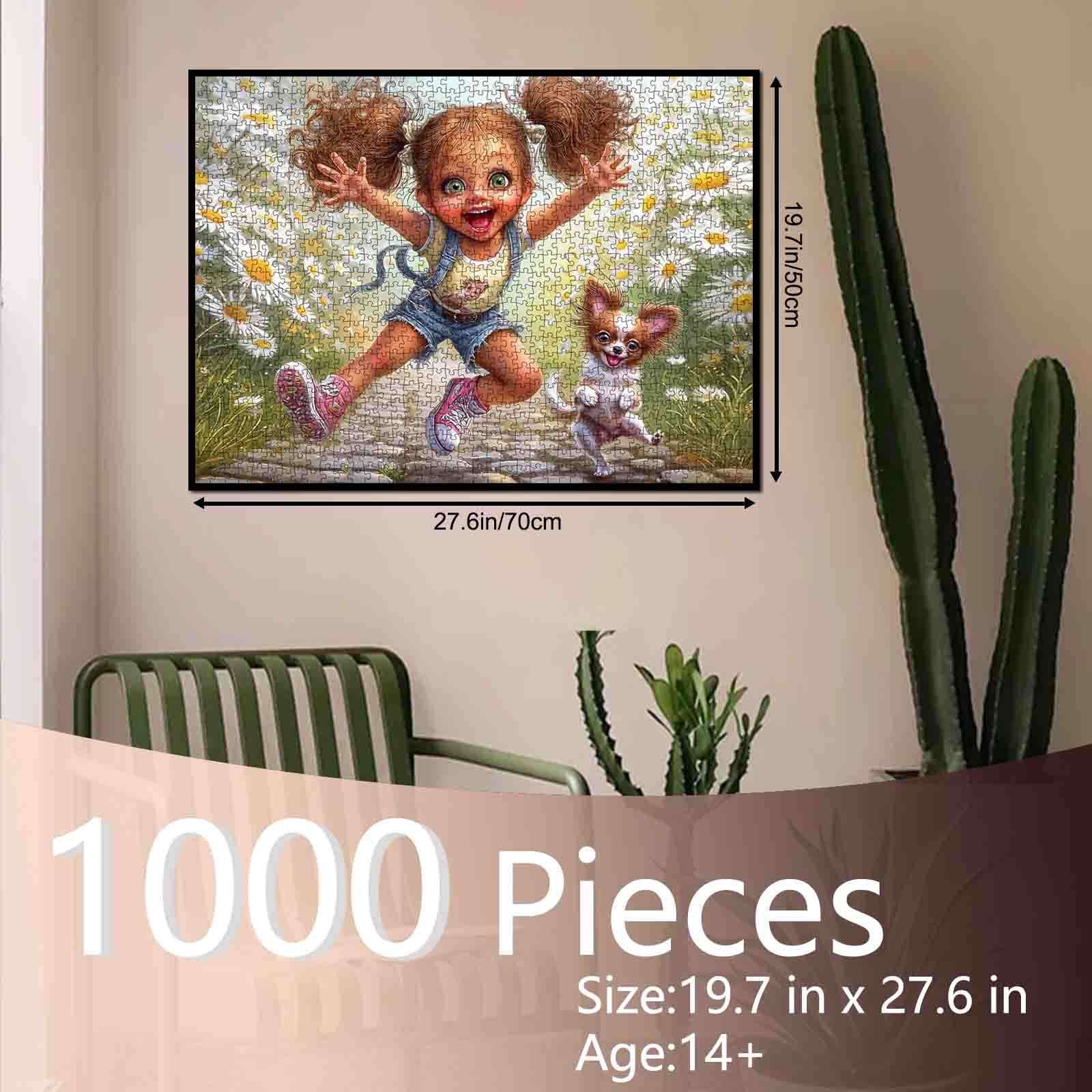 tucocoo-jigsaw-puzzles-happy-girl-daisy-field-puppy-puzzle-1000-teile image 5