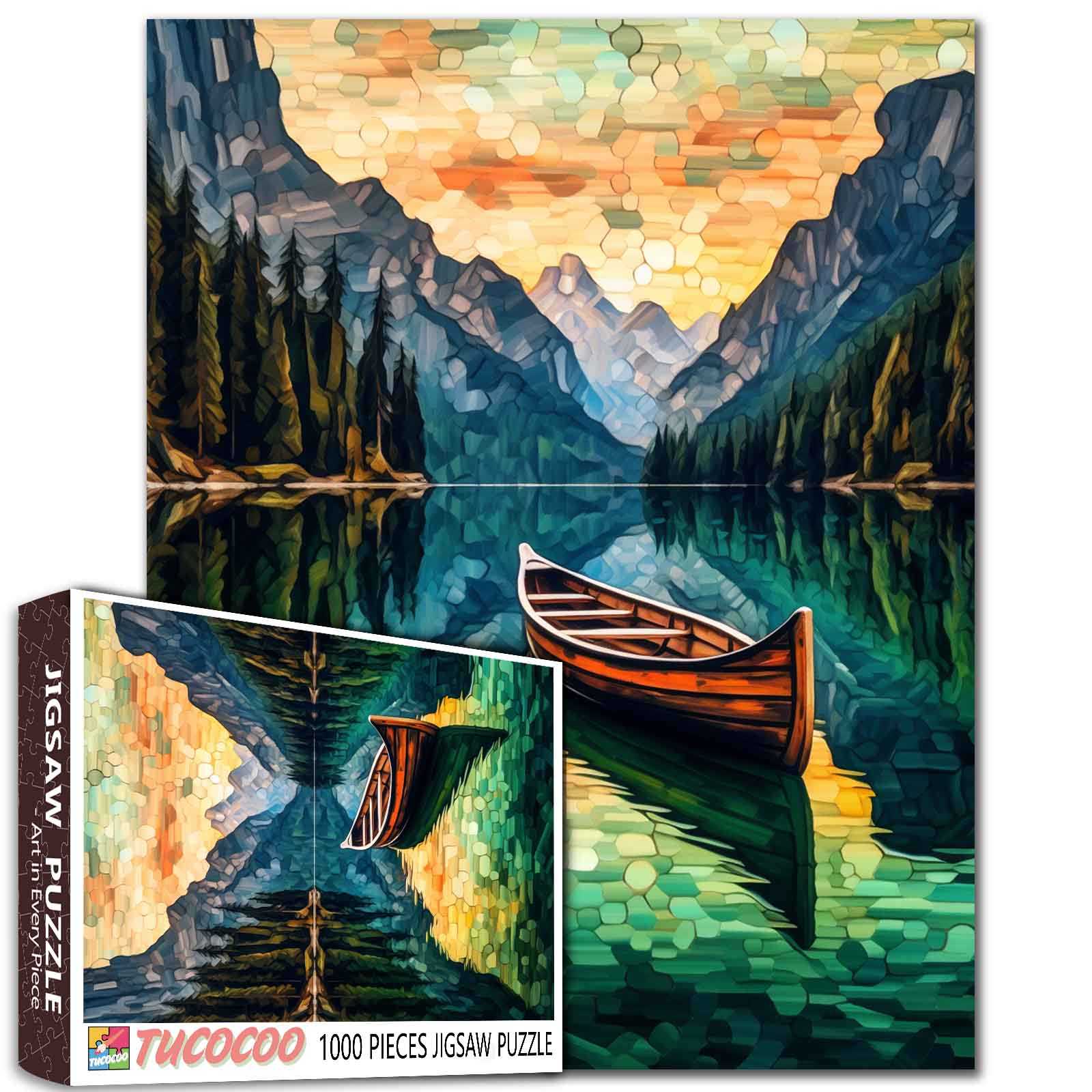 tucocoo-stained-glass-mountain-lake-puzzle-1000-teile image 1