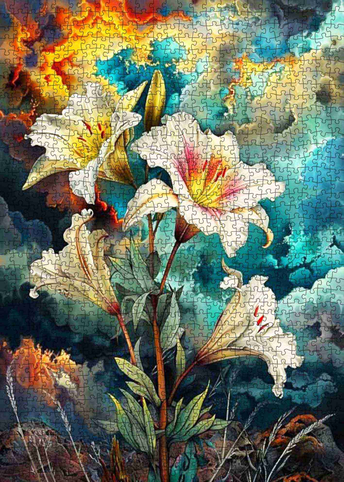 tucocoo-burning-sky-white-lily-puzzle-1000-teile-blumen image 2