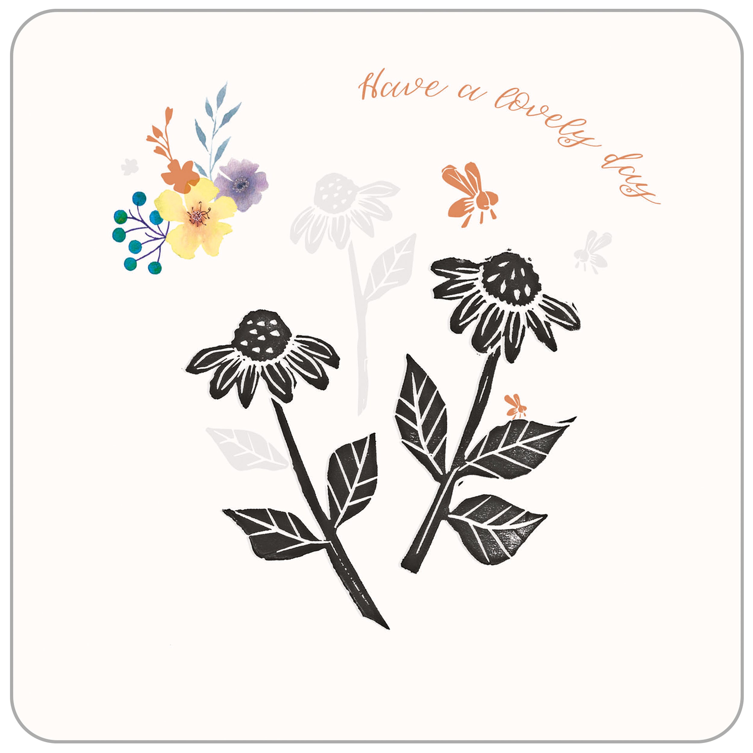 otter-house-greetings-cards-brush-ink-daisies-bee-grusskarte image 1