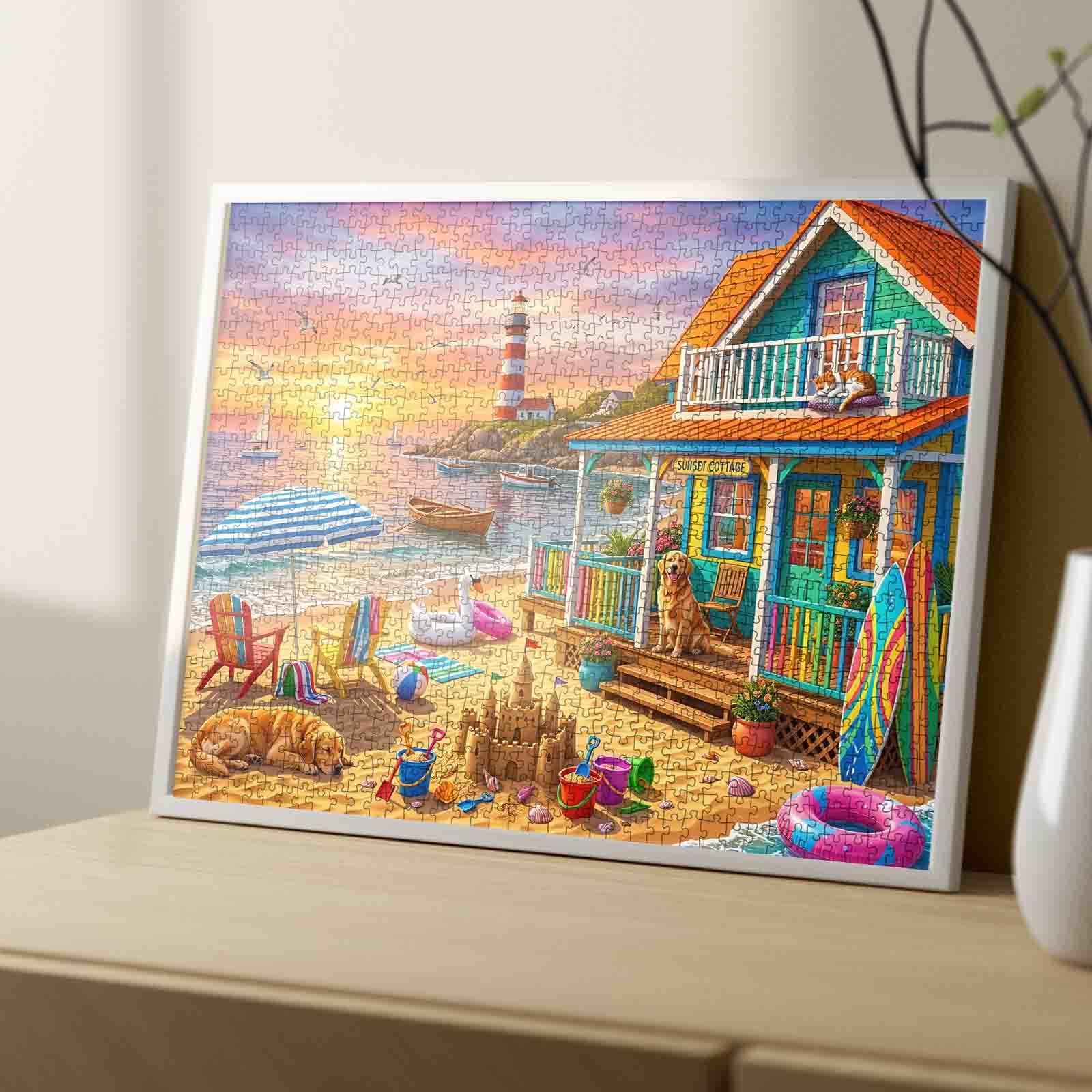 tucocoo-sunset-lighthouse-beach-cottage-puzzle-1000teile image 4