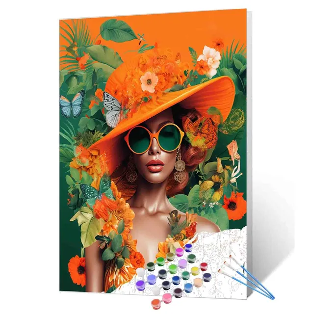 tucocoo-tropical-woman-orange-hat-malen-nach-zahlen-40x50-ohne-rahmen image 1