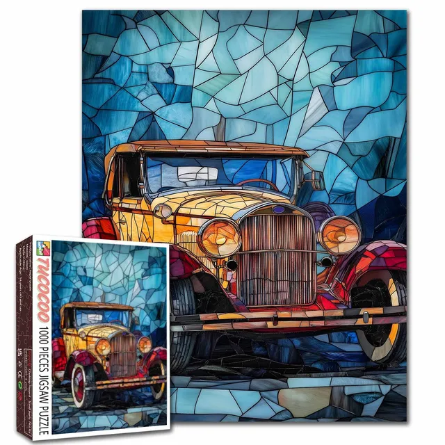 tucocoo-vintage-car-stained-glass-puzzle-1000-teile-auto image 1