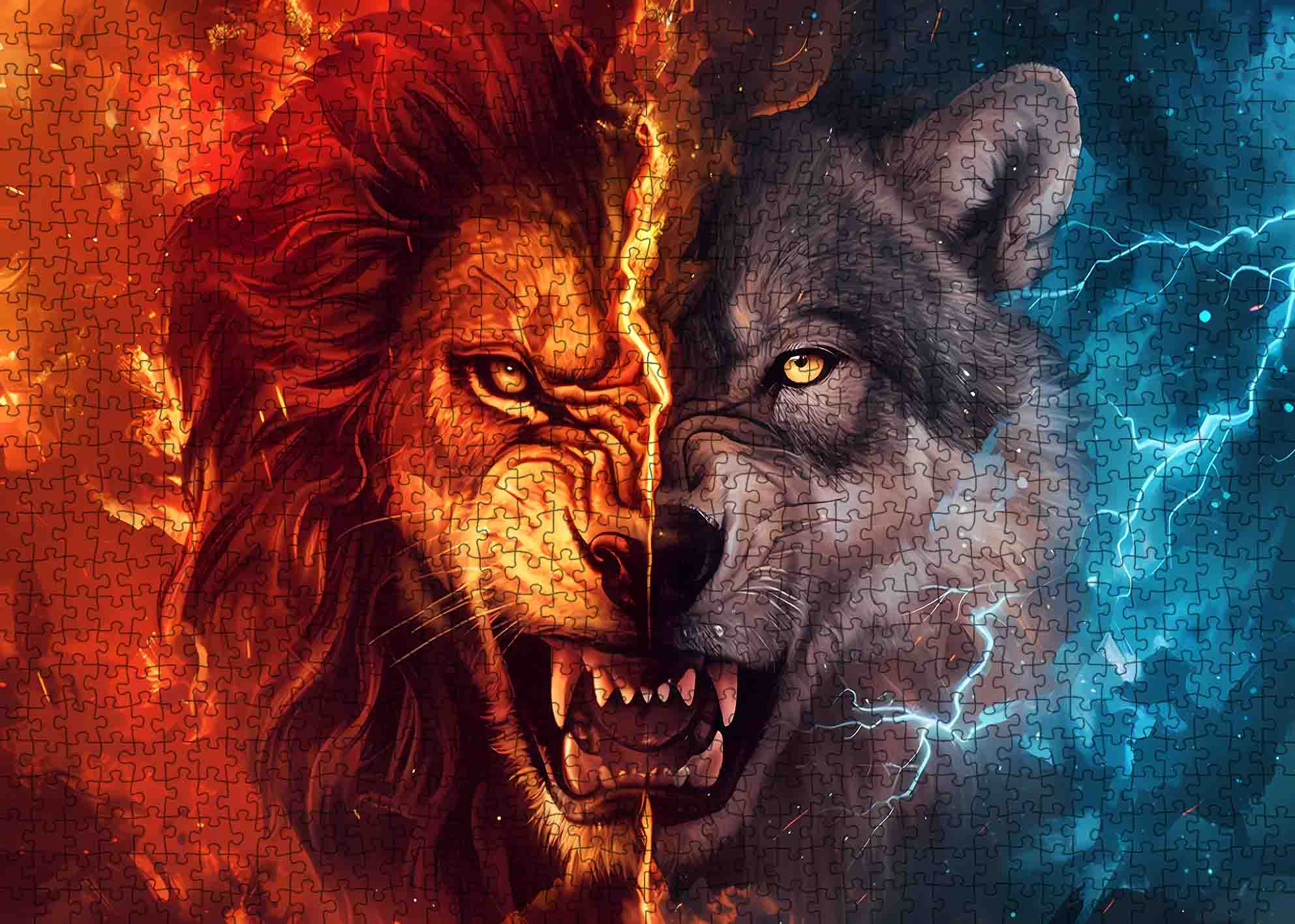 tucocoo-jigsaw-puzzles-lion-wolf-fire-ice-puzzle-1000-teile-tiere image 2