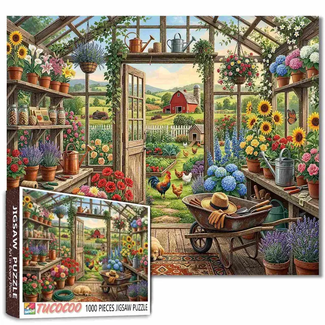 tucocoo-blooming-farmhouse-greenhouse-puzzle-1000-teile-garten image 1