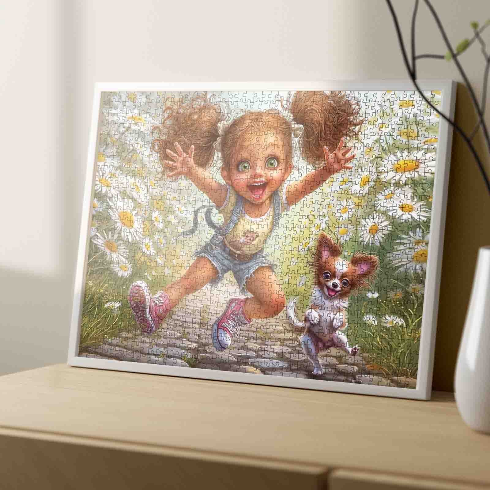 tucocoo-jigsaw-puzzles-happy-girl-daisy-field-puppy-puzzle-1000-teile image 4