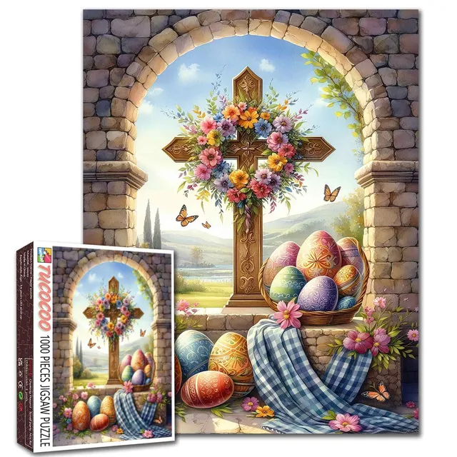 tucocoo-floral-cross-easter-blessing-puzzle-1000-teile-ostern image 1