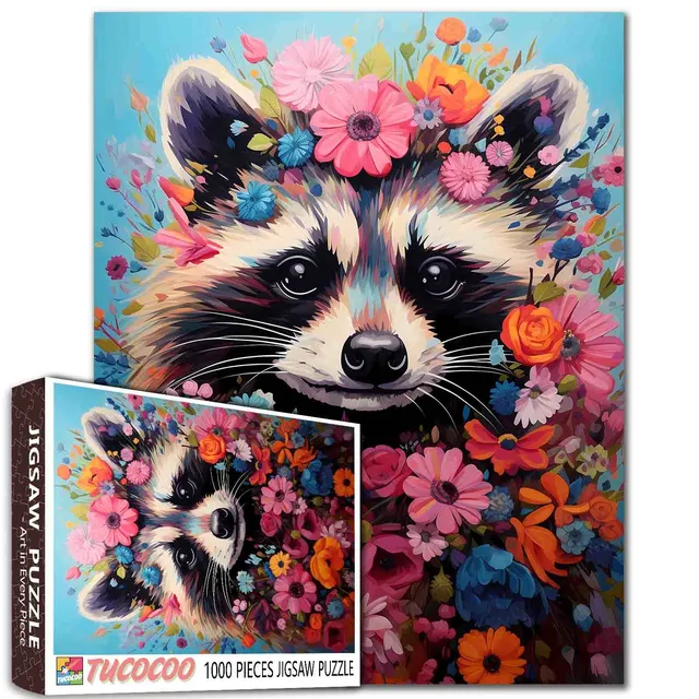 tucocoo-raccoon-with-flowers-puzzle-1000-teile-waschb-r image 1
