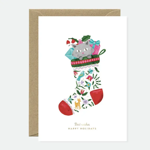 all-the-ways-to-say-cat-sock-weihnachtskarte-a6-goldfolie image 1
