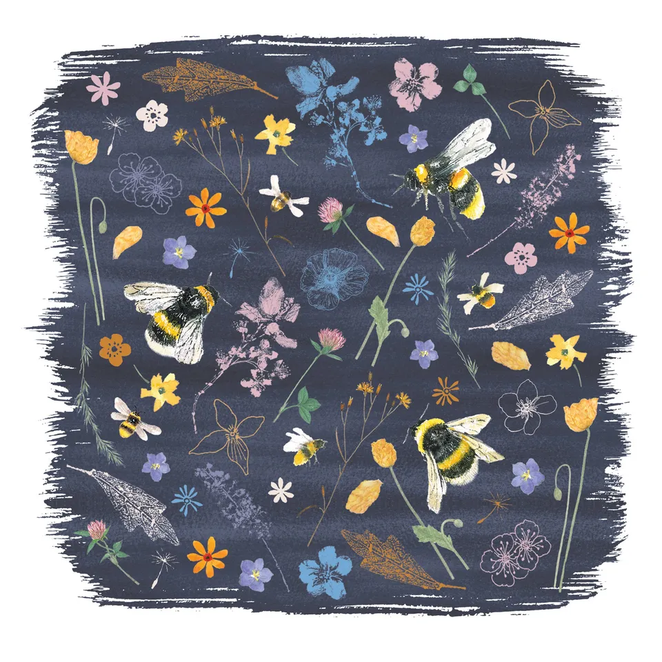 otter-house-rspb-bee-amongst-flowers-grusskarte-biene image 1