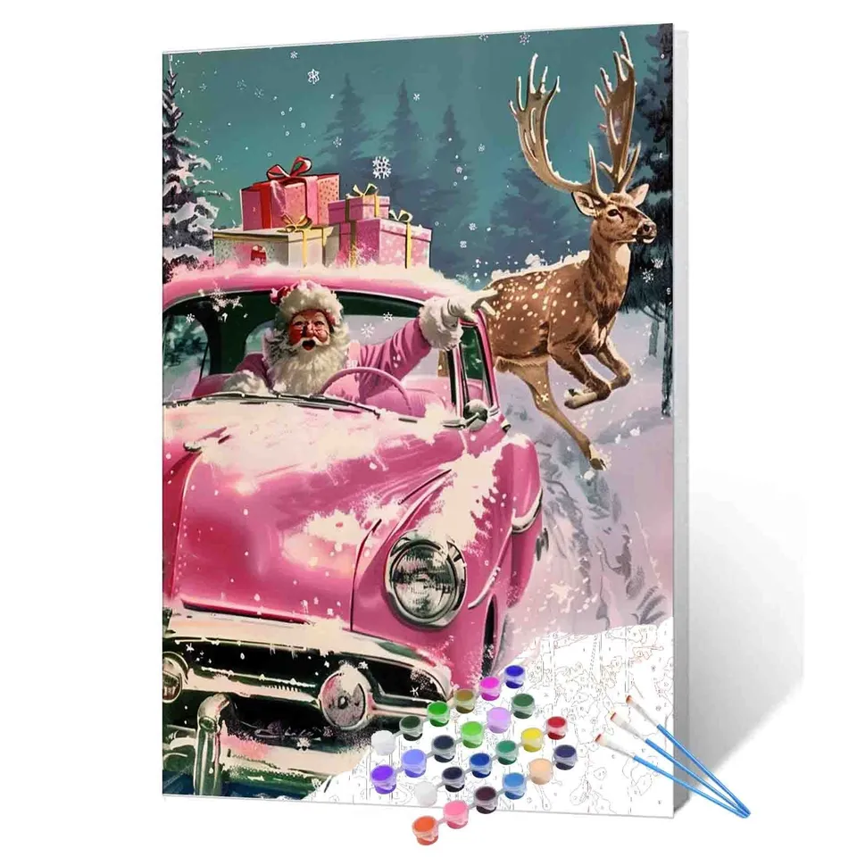tucocoo-santa-pink-car-malen-nach-zahlen-40x50-weihnachten image 1