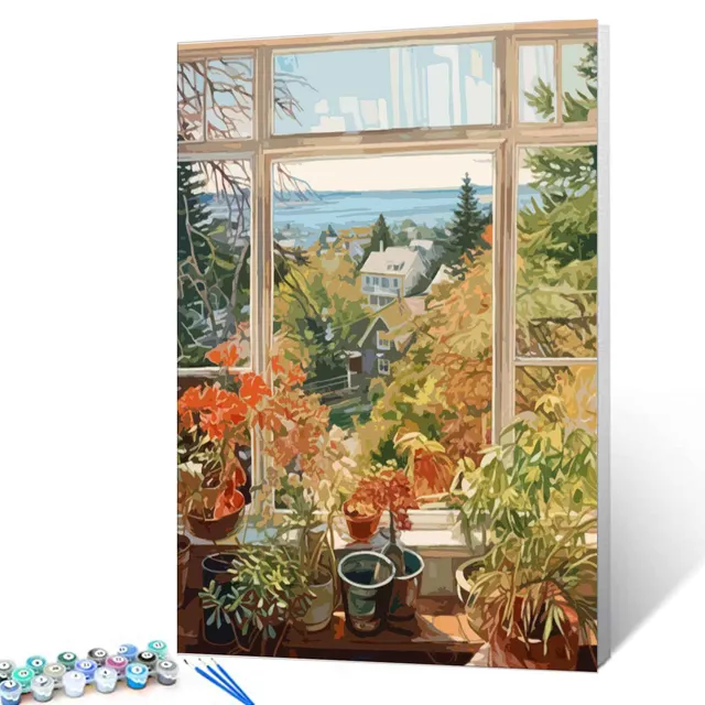 tucocoo-paint-by-numbers-autumn-garden-view-from-window-40x50 image 1