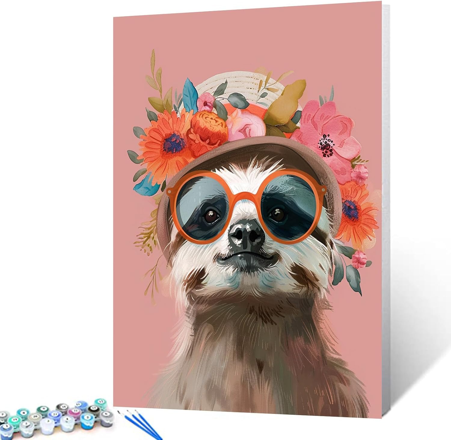 tucocoo-sloth-sunglass-hat-malen-nach-zahlen-40x50-faultier image 1