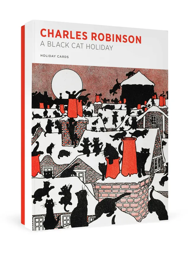 pomegranate-charles-robinson-black-cat-weihnachtskarten-set-katzen image 1