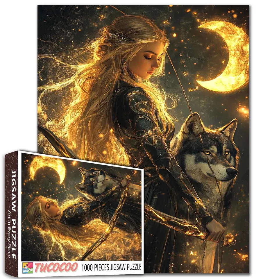 tucocoo-jigsaw-golden-huntress-puzzle-1000-teile-wolf-fantasy image 1