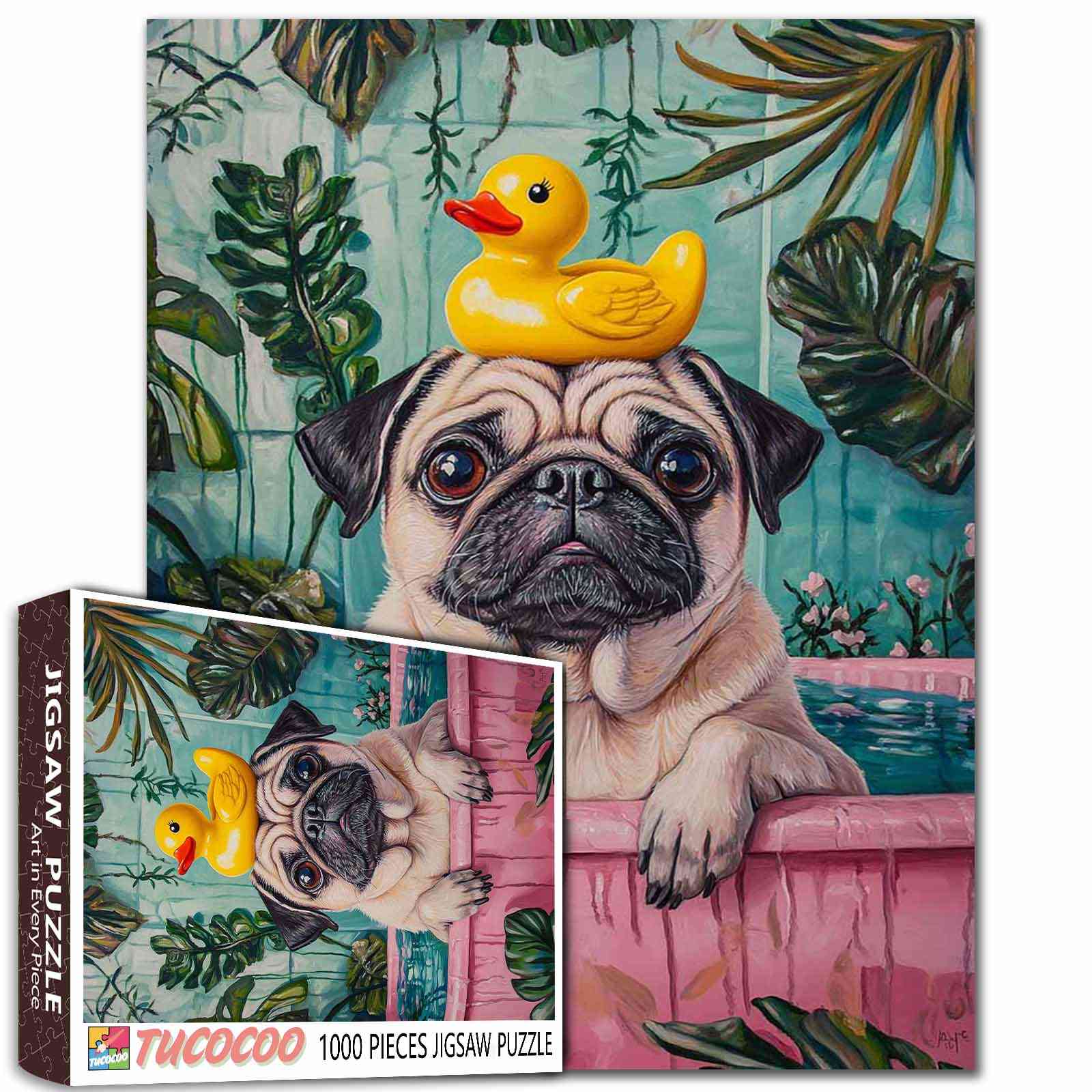 tucocoo-jigsaw-pug-with-rubber-duck-puzzle-1000-teile-mops image 1