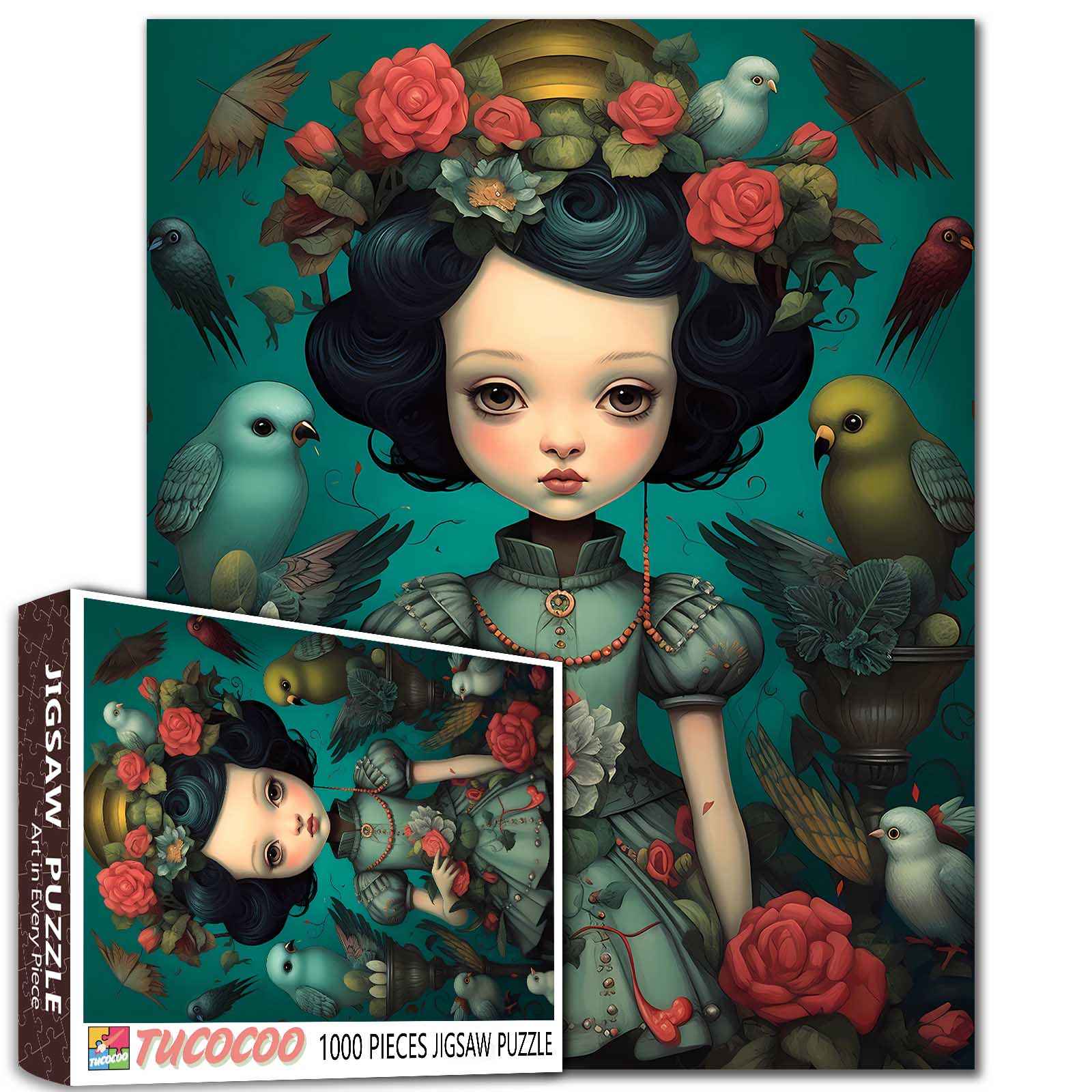 tucocoo-floral-princess-with-birds-puzzle-1000-teile-rosen image 1