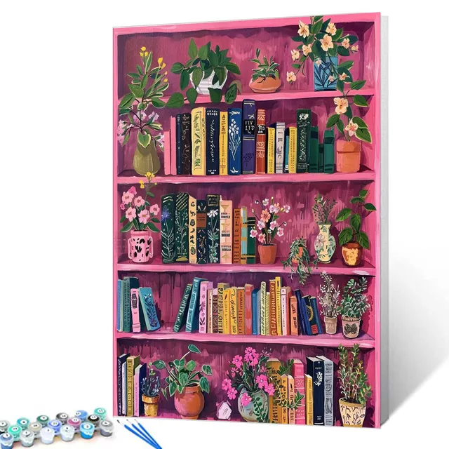 tucocoo-paint-by-numbers-floral-pink-bookshelf-malbild-40x50 image 1