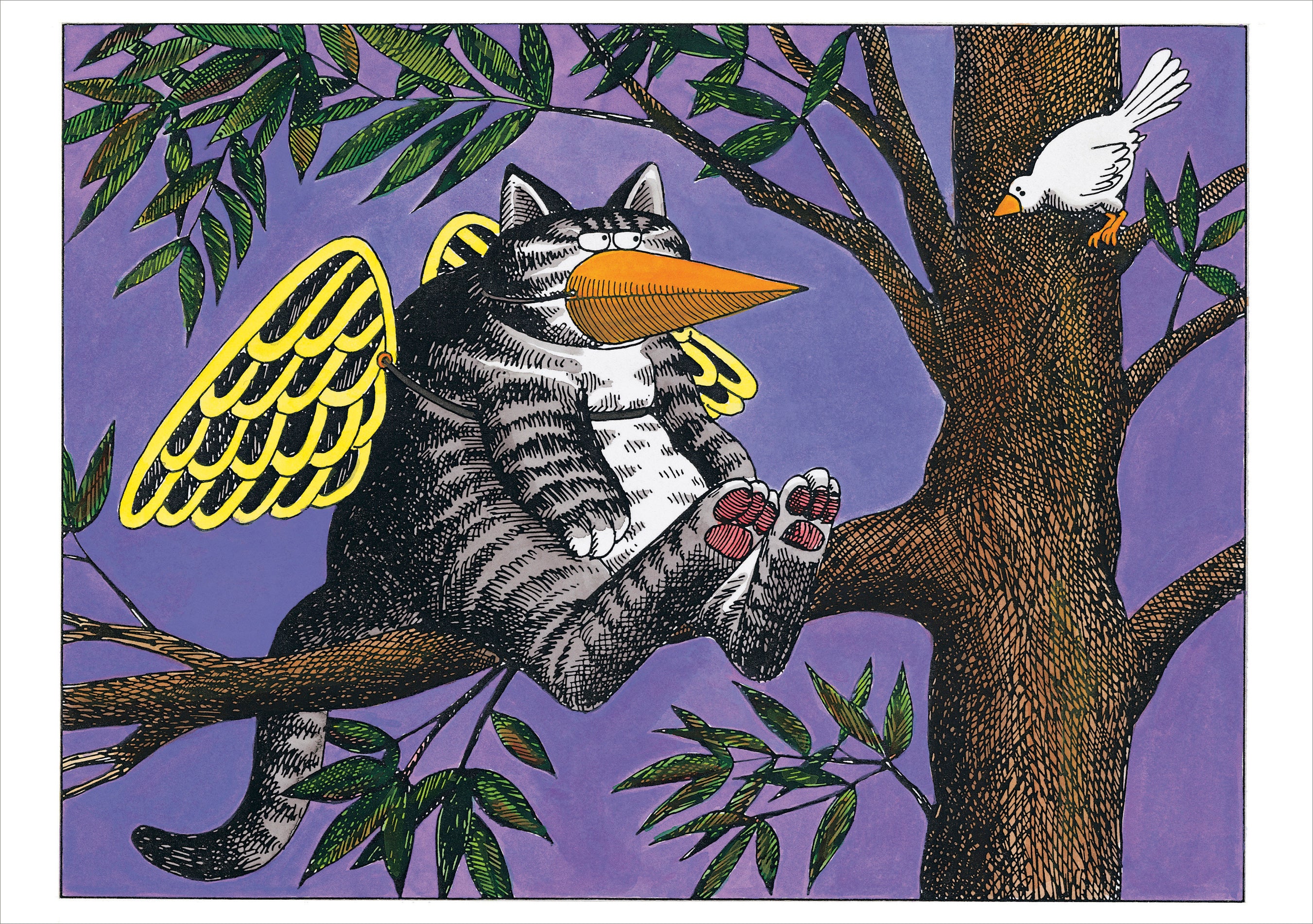 pomegranate-kliban-cat-bird-disguise-klappkarte-humor-katze image 1