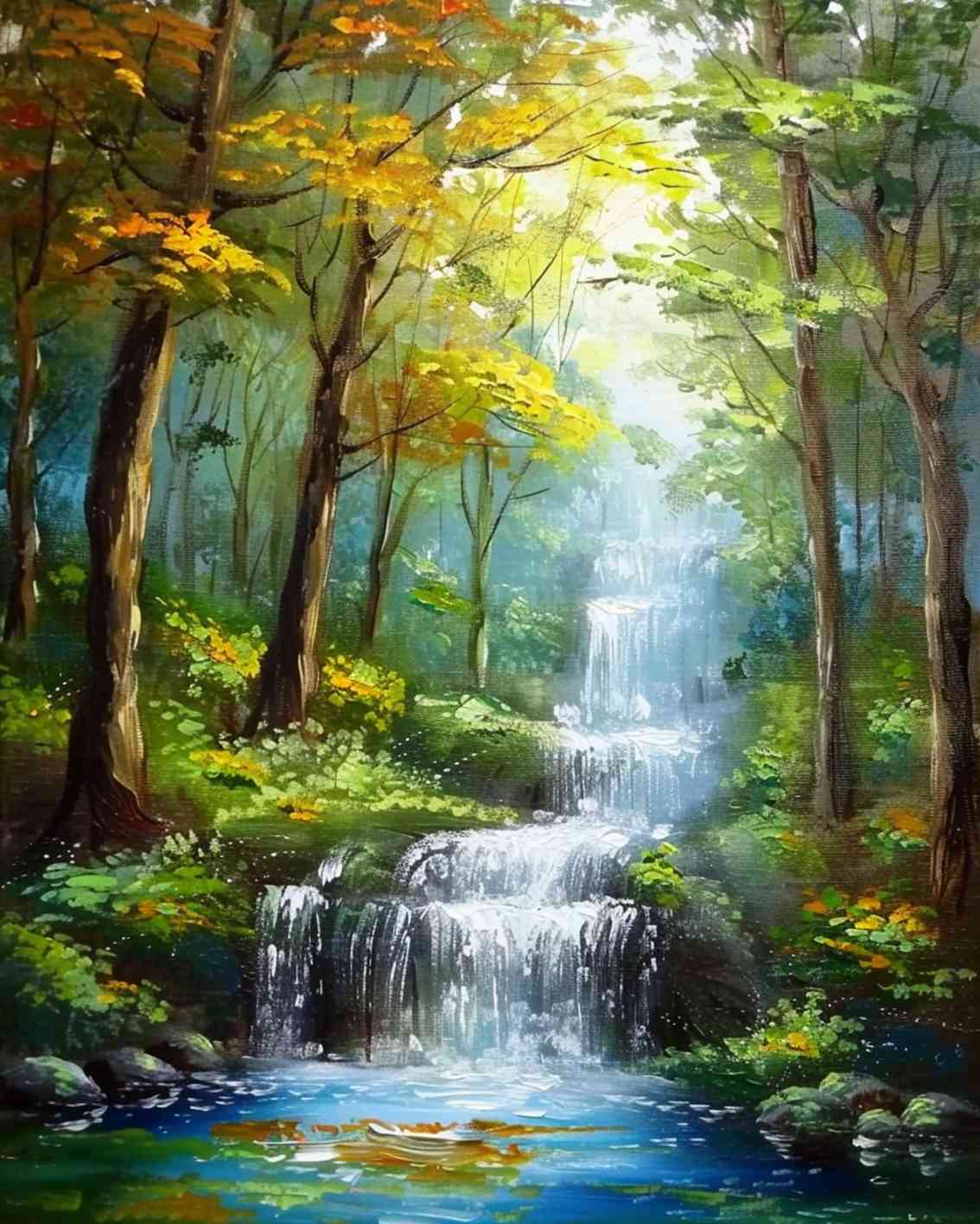 tucocoo-tranquil-forest-waterfall-malen-nach-zahlen-40x50-wald image 2