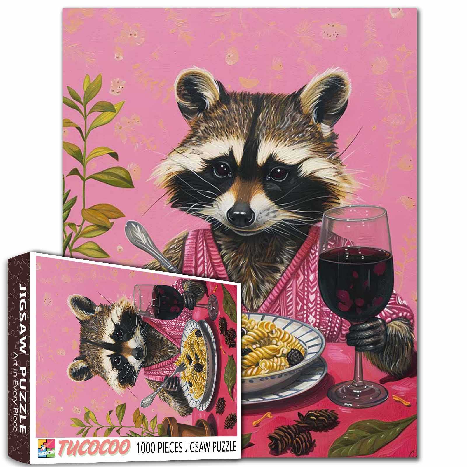 tucocoo-jigsaw-puzzles-raccoon-dinner-puzzle-1000-teile-waschb-r image 1