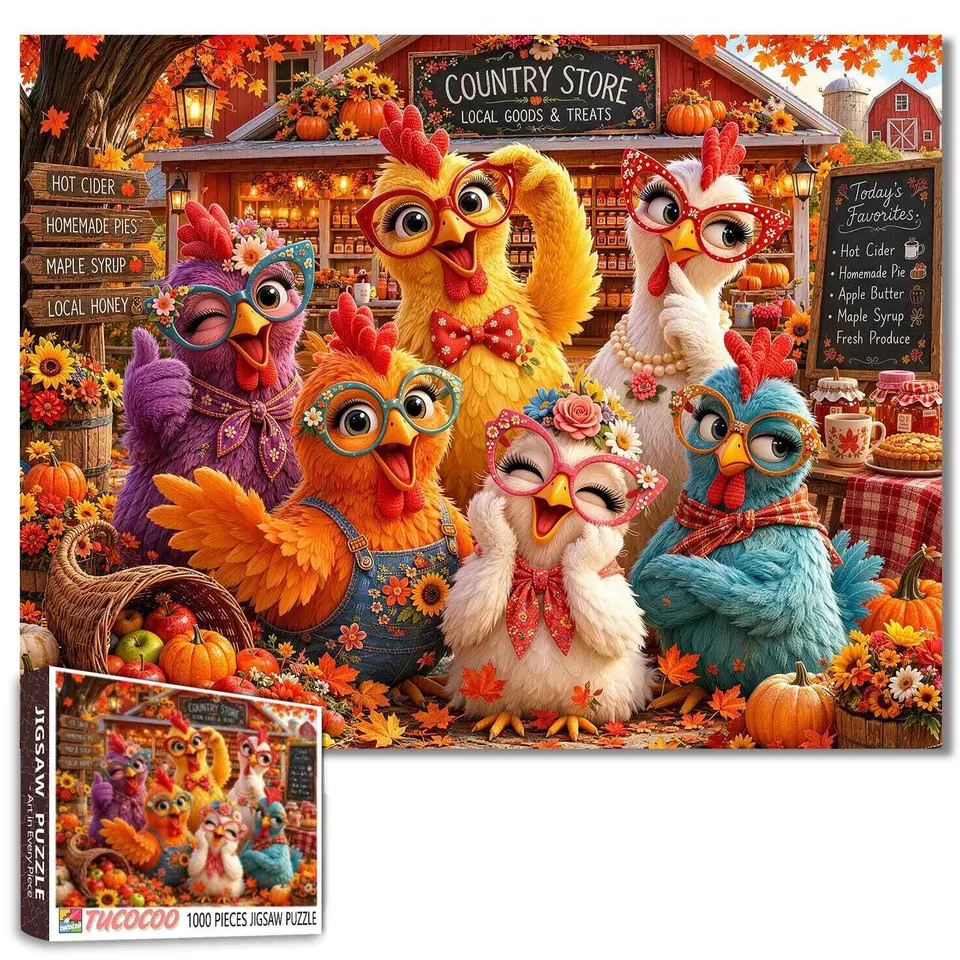 tucocoo-funny-autumn-country-chickens-puzzle-1000-teile image 1