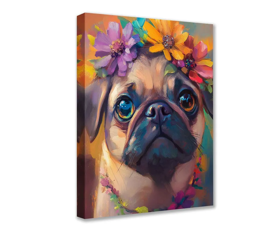 tucocoo-floral-crown-pug-leinwandbild-mops-30x40cm image 1