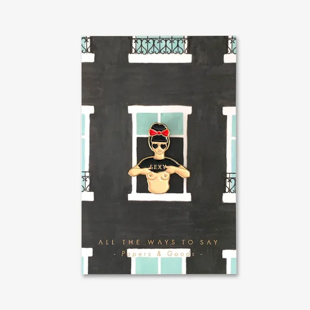 all-the-ways-to-say-hey-sexy-emaille-pin-retro-gold image 1