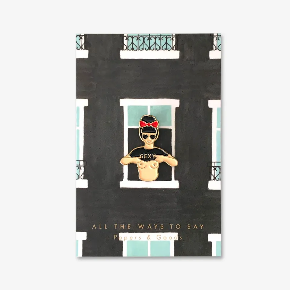 all-the-ways-to-say-hey-sexy-emaille-pin-retro-gold image 1