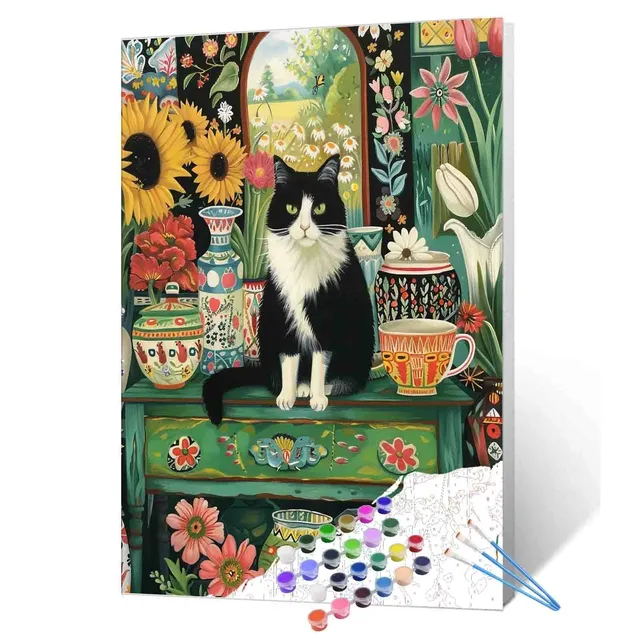 tucocoo-paint-by-numbers-floral-garden-cat-malbild-40x50-ohne-rahmen image 1