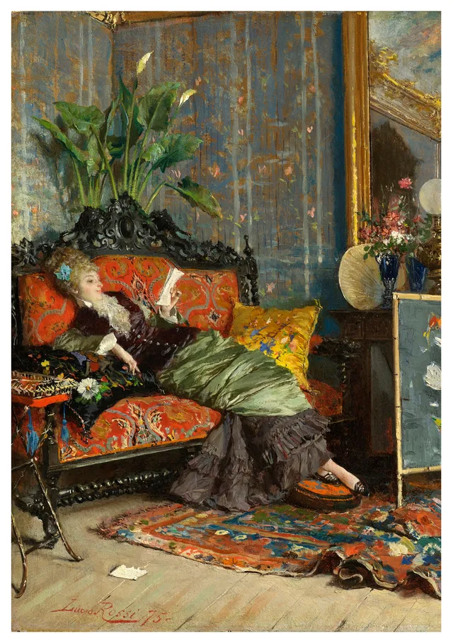 pomegranate-rossi-young-woman-reading-klappkarte-blanko image 1