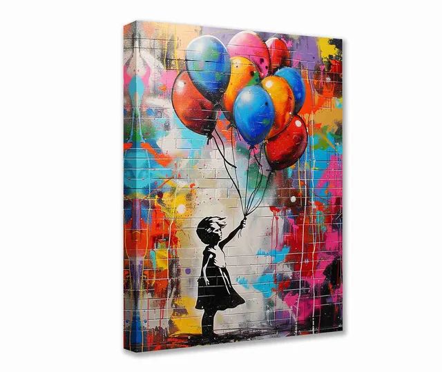tucocoo-girl-with-balloons-leinwandbild-40x50cm-graffiti-gerahmt image 1