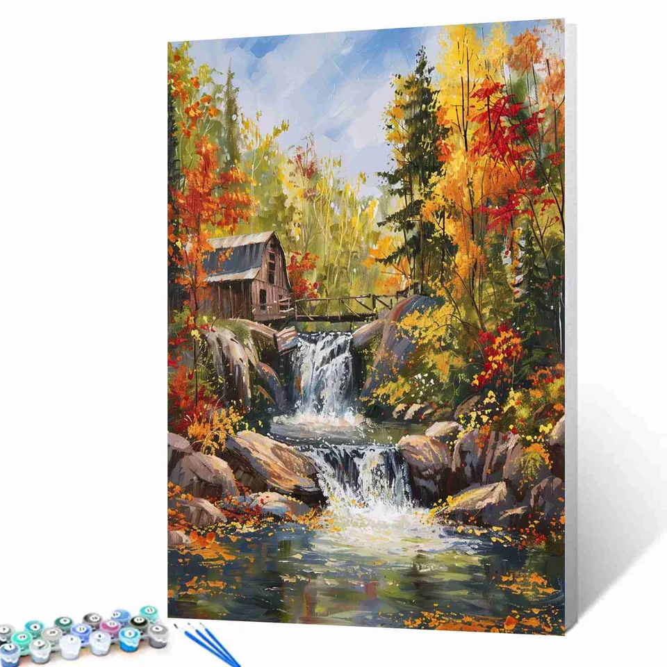 tucocoo-autumn-waterfall-cottage-malen-nach-zahlen-40x50-ohne-rahmen-herbst image 1