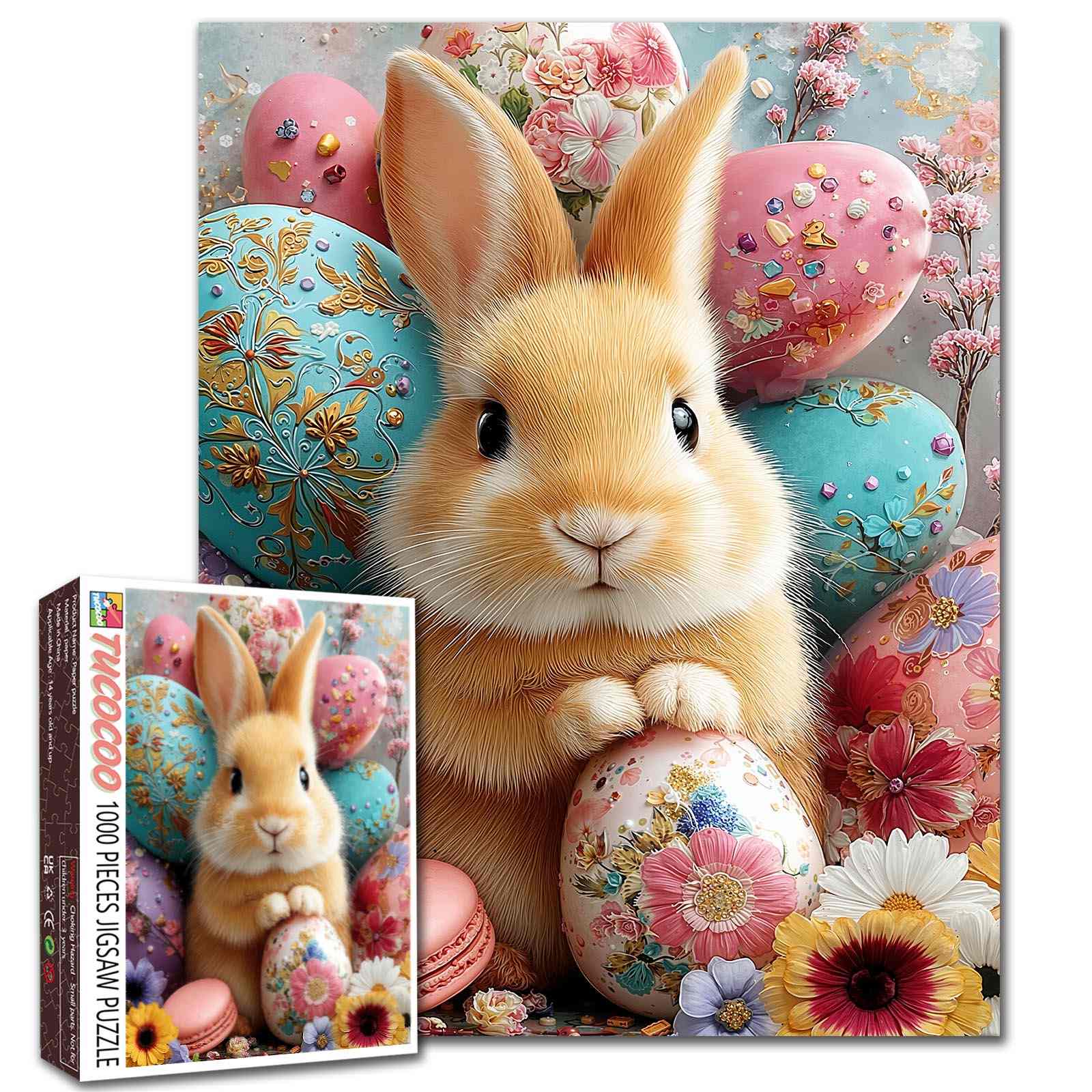 tucocoo-easter-bunny-floral-eggs-puzzle-1000-teile-ostern image 1