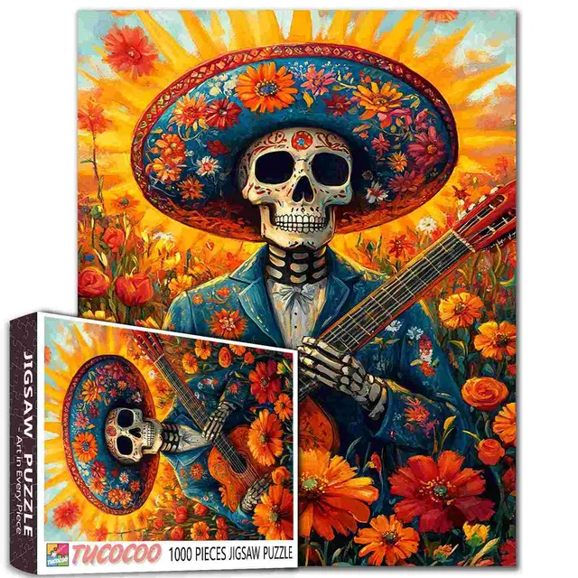 tucocoo-mariachi-skeleton-playing-guitar-puzzle-1000-teile-totenkopf image 1