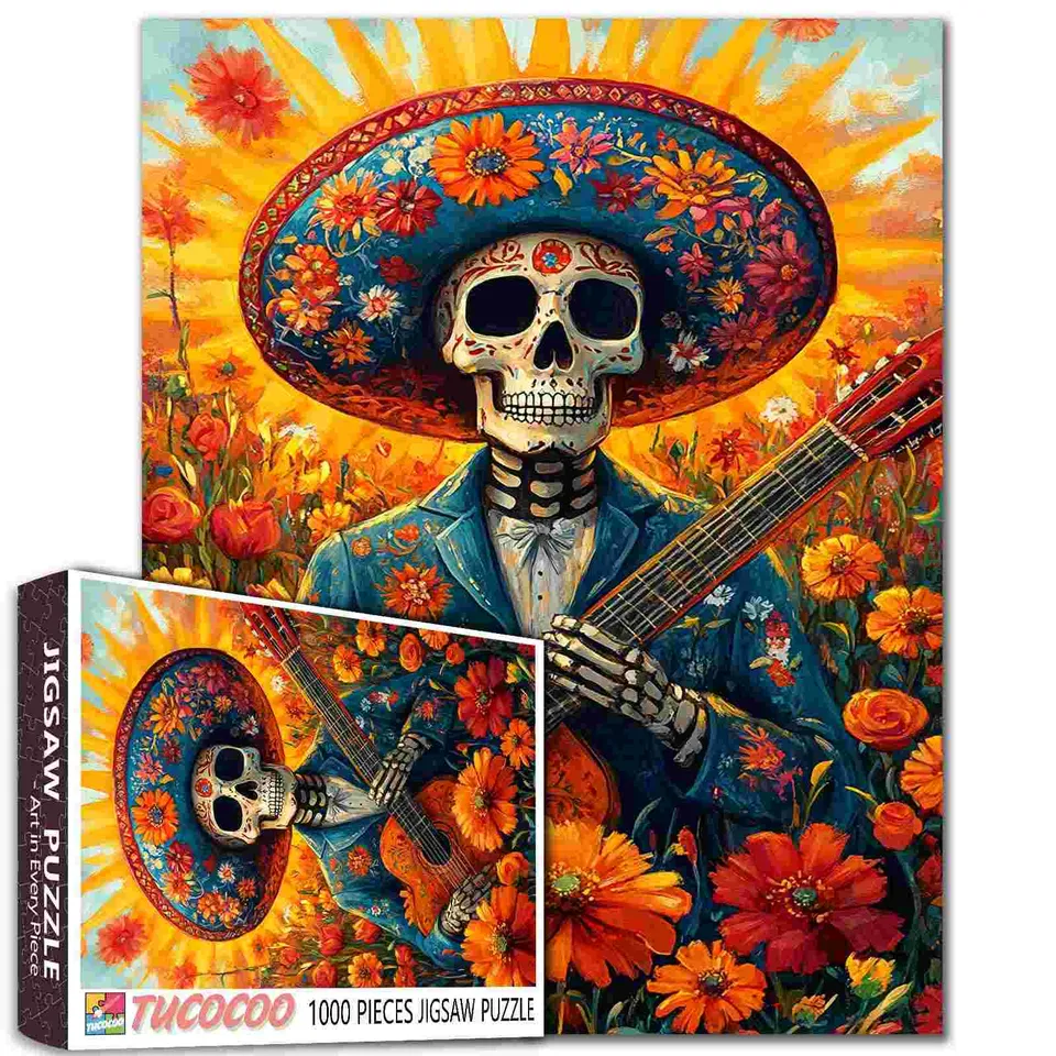 tucocoo-mariachi-skeleton-playing-guitar-puzzle-1000-teile-totenkopf image 1